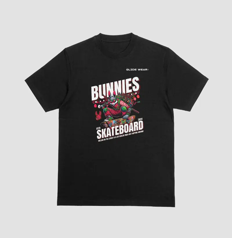 Camiseta Preta StreetWear Buniies Skateboard
