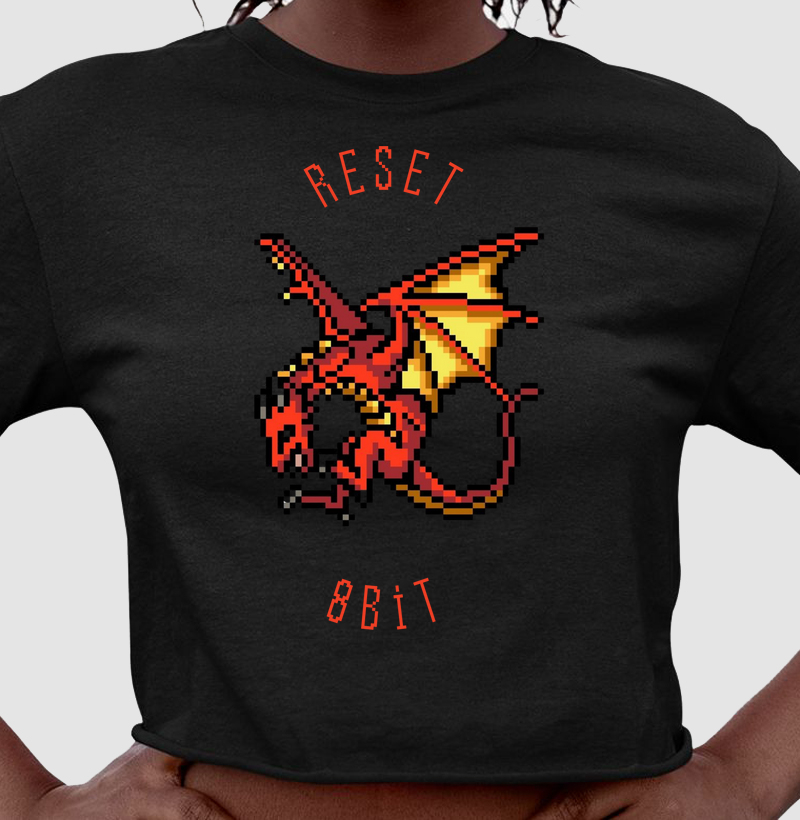 Camiseta Cropped Dragão Vermelho Reset8Bit