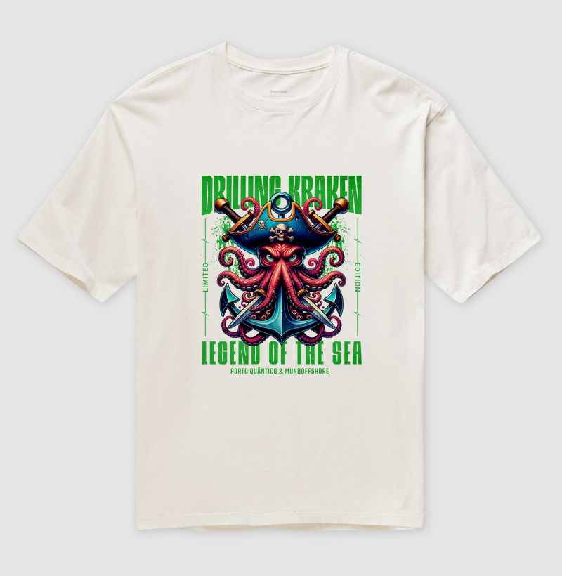 Camiseta Oversized Unissex 100% - Drilling Kraken | Collab Mundoffshore