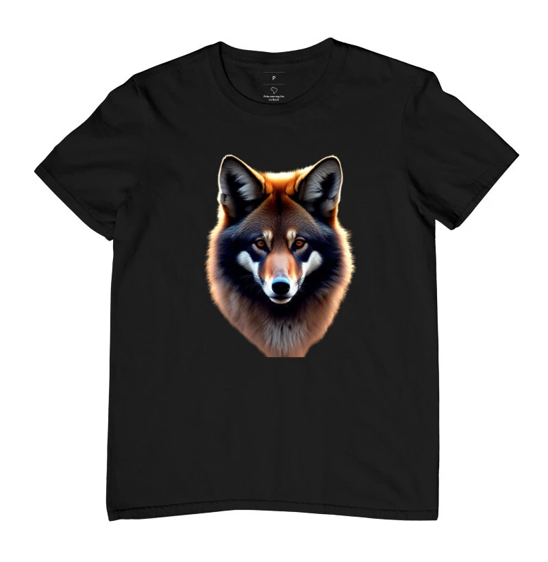 Camisa estampa de Lobo Guará frontal pelagem cheia 