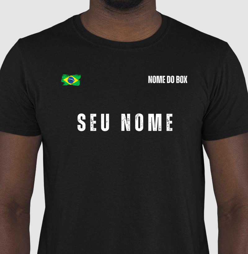 CAMISETA PERSONALIZADA – SEU NOME + NOME DO BOX 🏋️🇧🇷