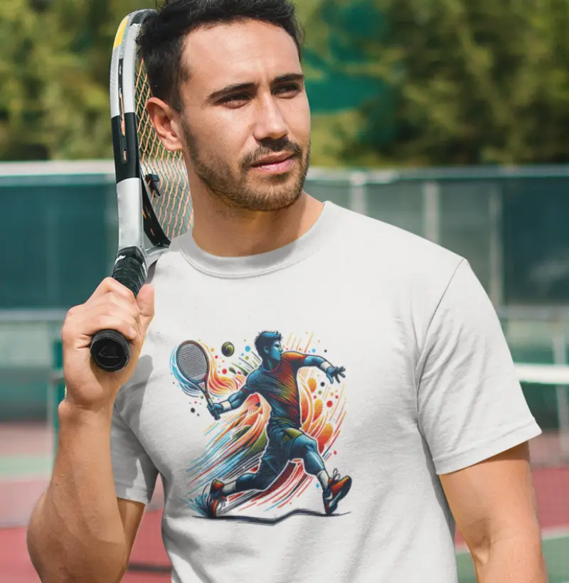 Camiseta Smash Power | Tenista em Ação | Explosão de Energia | Estampa Dinâmica | Atletiva Store