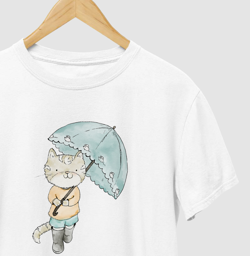 Camiseta Casual Cat Umbrella