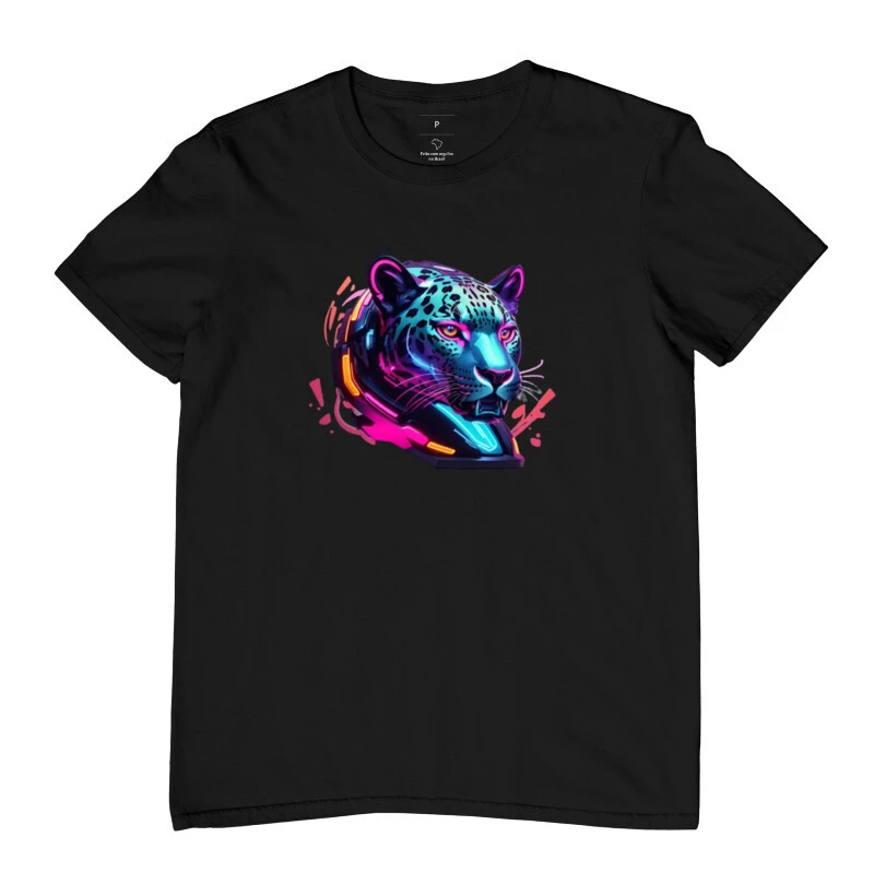 Camiseta Onça Pintada Estilo Neon Color's Cabeça