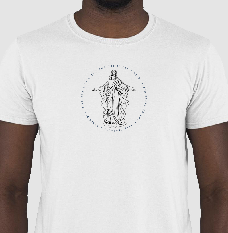 Estampa Jesus Mateus 11:28 Círculo Branca Masc.