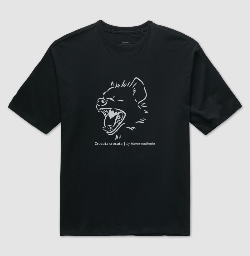Camiseta Animalis Hiena Risonha Oversized 100% Algodão
