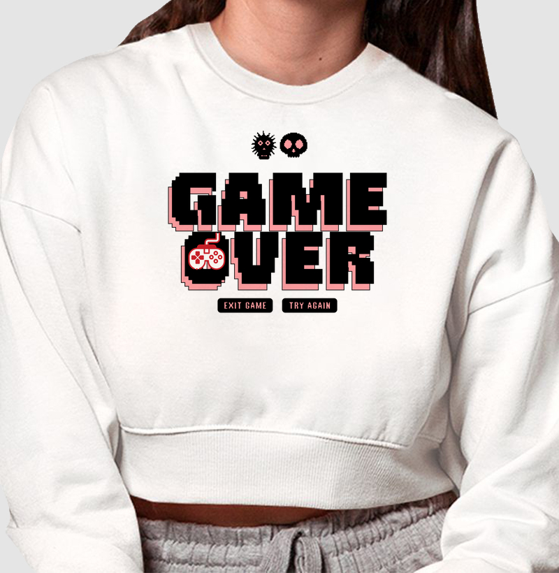 Moletom Cropped “Game Over - Exit Game or Try Again”