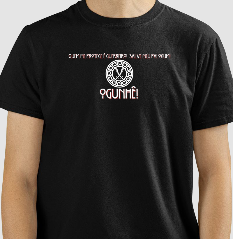 Camiseta Salve Meu Pai Ogum Sombreada Preta Masc.