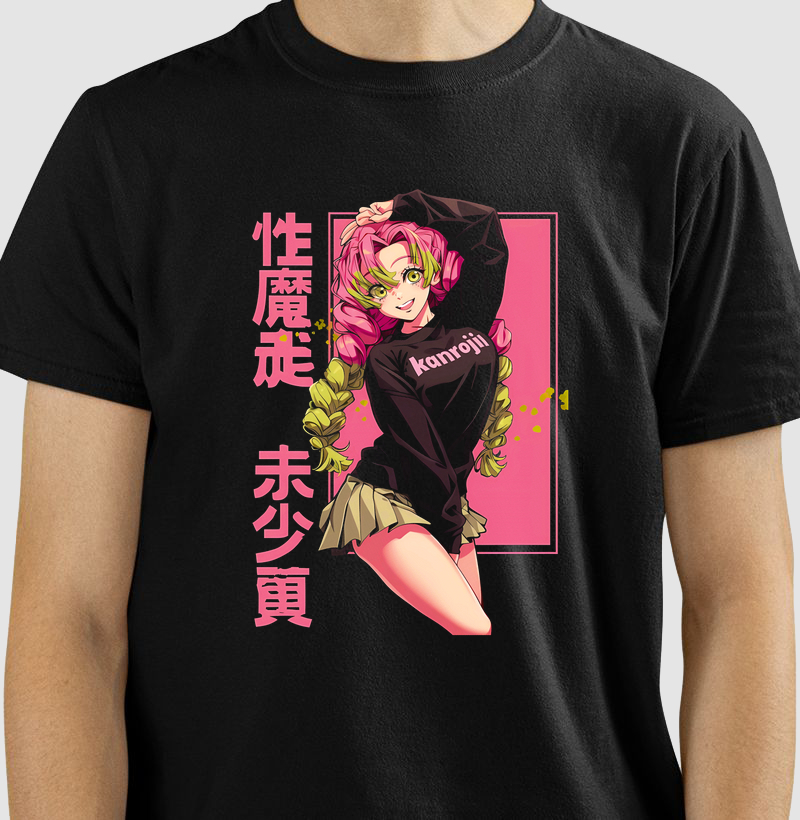 Camiseta Preta Mitsuri Kanroji – Edição Amor Flamejante