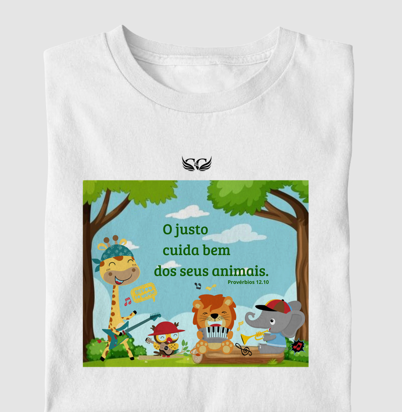 Camiseta Infantil O justo cuida bem dos seus animais