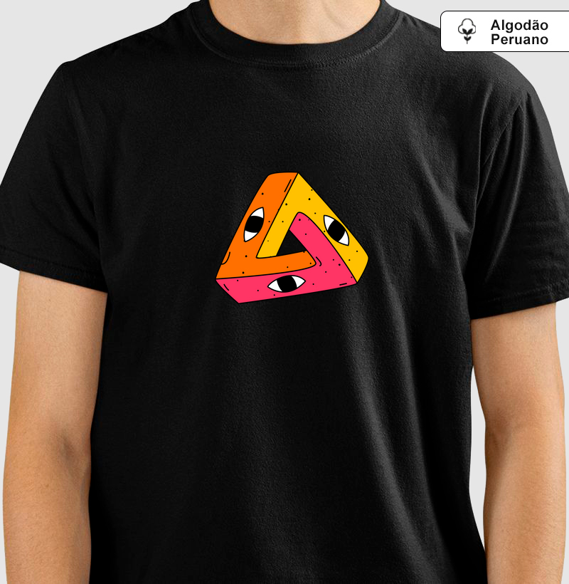 Triângulo Místico: Camiseta em Algodão Peruano - Geométrica com Toque Surreal