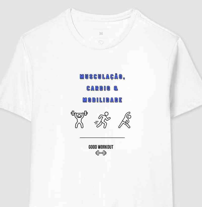 T-shirt Musculação, Cardio e Mobilidade Branca