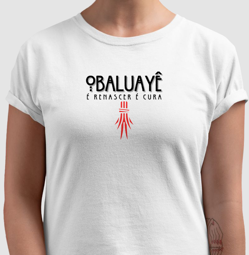 Camiseta Obaluayê é Renascer Sombreada Branca Feminina