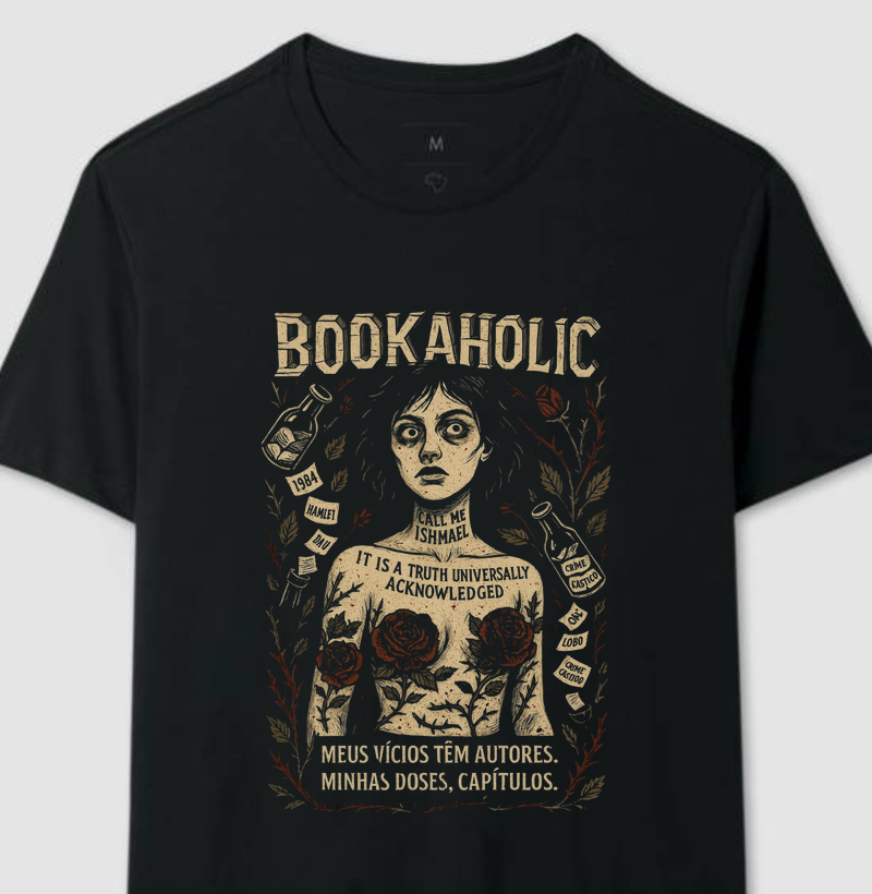 BOOKAHOLIC – CAMISETA MEUS VÍCIOS TÊM AUTORES