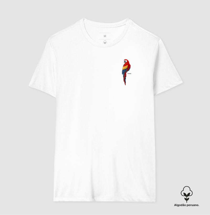 Camiseta ARARA VERMELHA - Branca (Algodão Peruano)