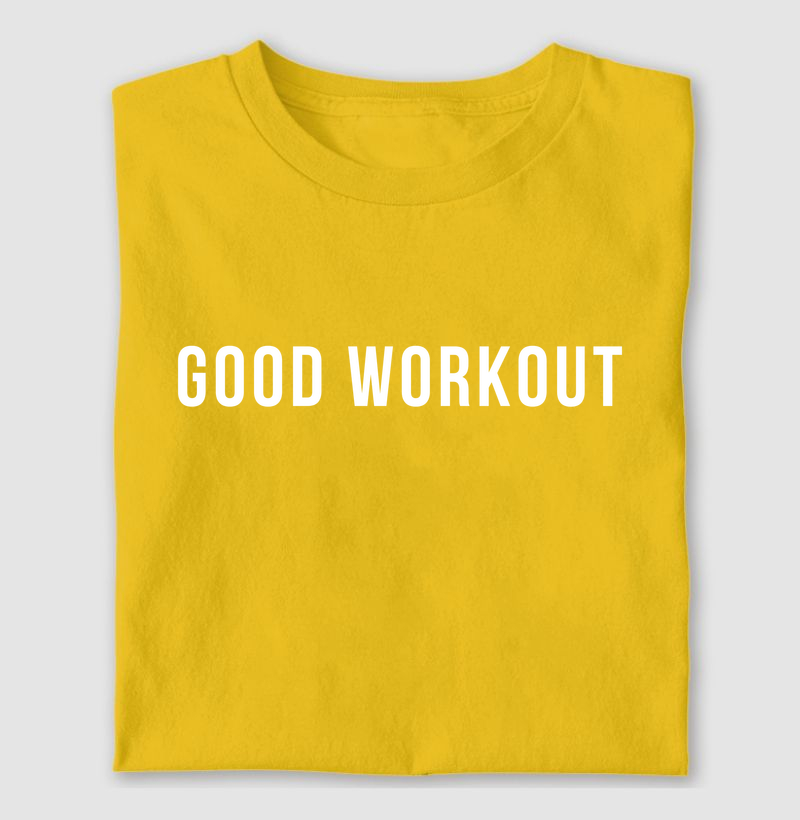 T-shirt Good Workout Amarela Logo Reta Branca