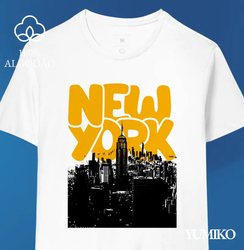 Tshirt em Algodão com Estampa New York Skyline