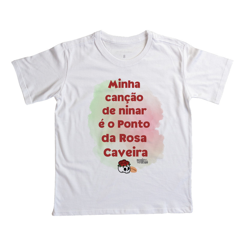 Camiseta Infantil Ninar Rosa Caveira Maria Patuá
