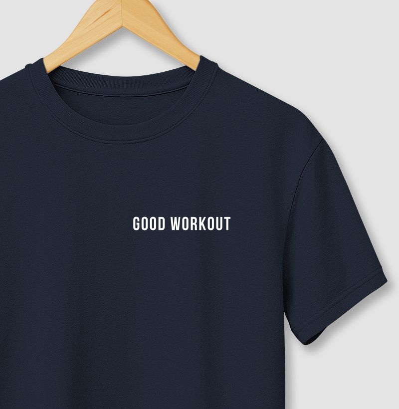 T-shirt Good Workout Azul Marinho Logo Pequena Branca