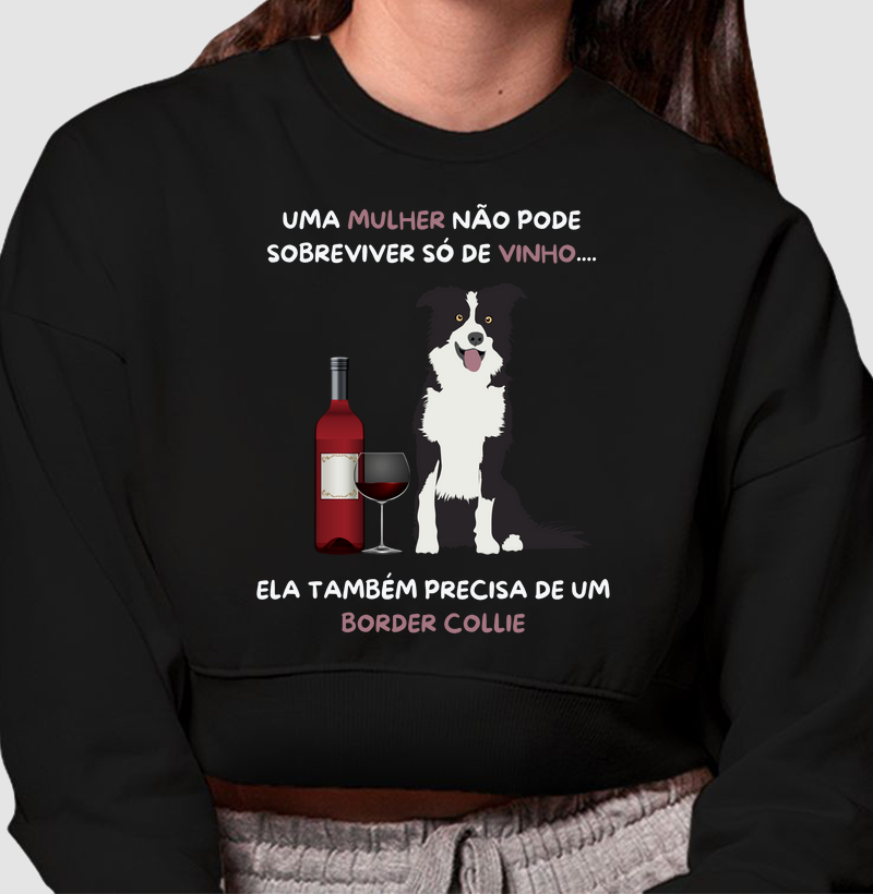 Mulher, vinho e border collie