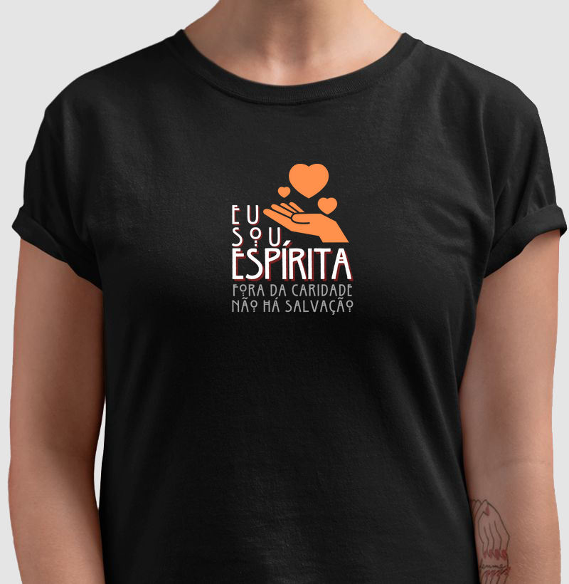 Estampa Sou Espírita Corações Preto Fem.