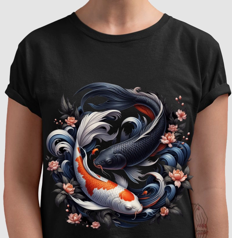 Camiseta carpa brocada corvo carpa e branco e vermelho