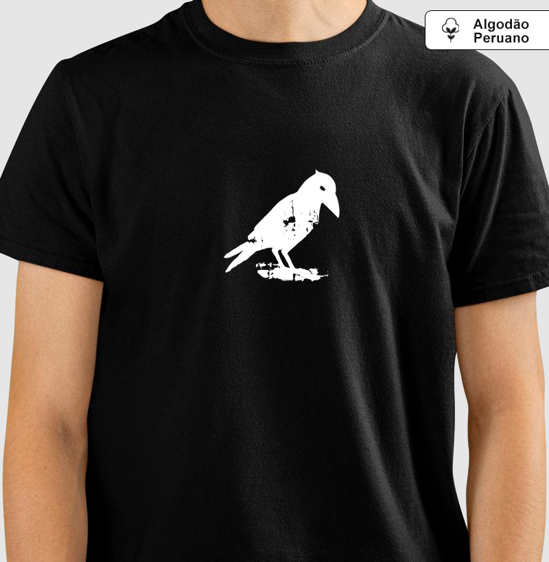 Corvo Minimalista: Camiseta em Algodão Peruano - Estilo e Mistério em Alta Definição