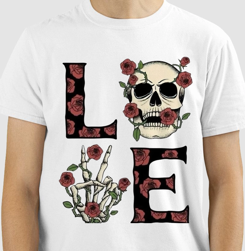 Love caveira e rosas