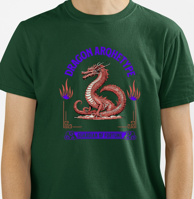 Camiseta Masculina guardião da Fortuna Dragão Vermelho