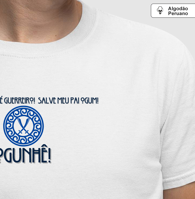 Camiseta Salve Meu Pai Ogum Sombreada Branca Masc.
