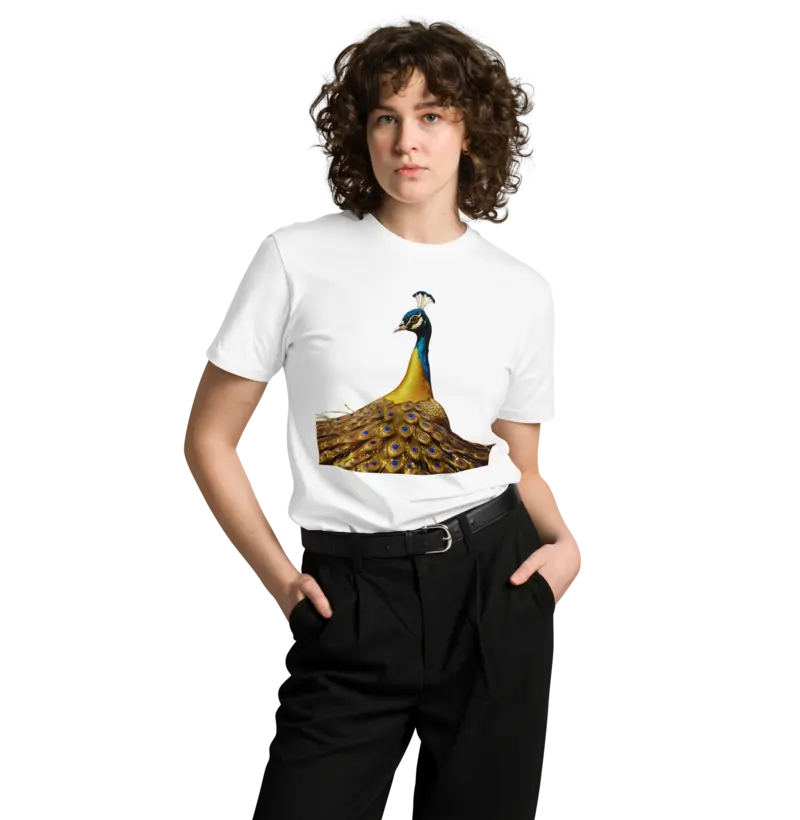 Camiseta Arquétipo Pavão - Espiritualidade, Generosidade, Prosperidade, Autoconfiança, Glamour!