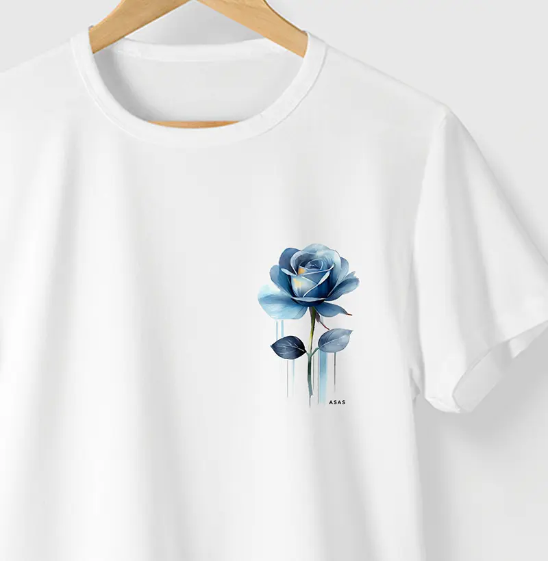 Camiseta ROSE BLUE - BRANCA - (100% Algodão)