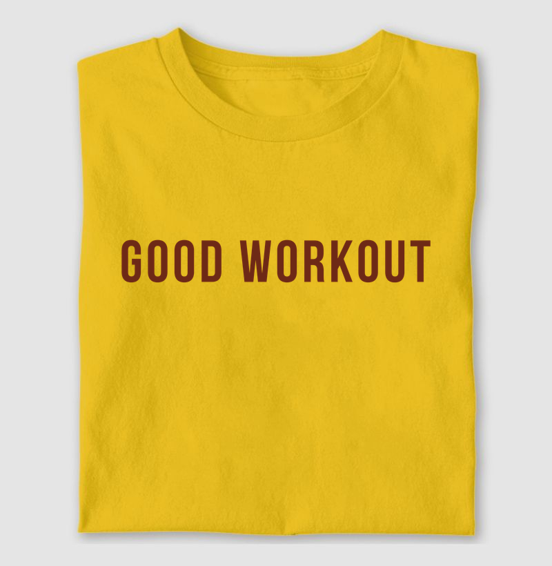 T-shirt Good Workout Amarela Logo Reta Marrom