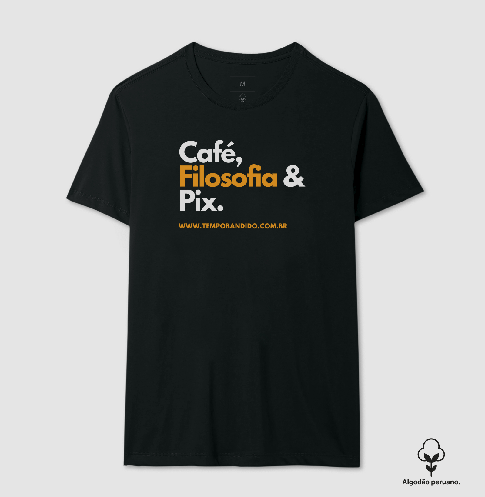 Camiseta em Algodão PeruanoCafé Filosofia e Pix Dourada