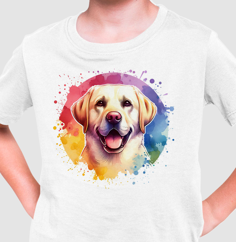 Camiseta Infantil OMD - Labrador Aquarela Splash