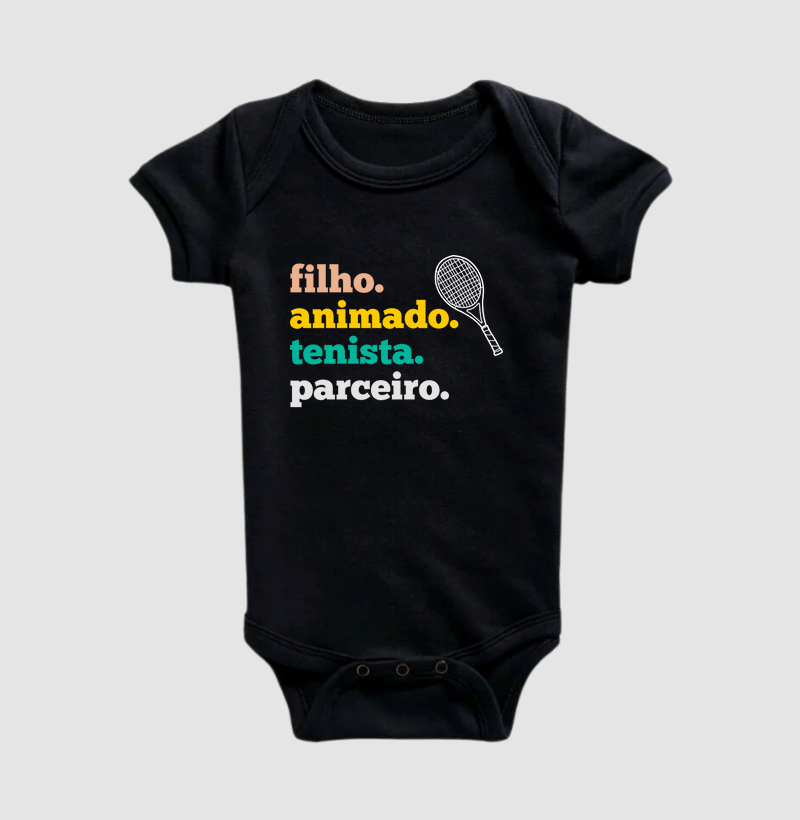 Filho, animado, tenista, parceiro