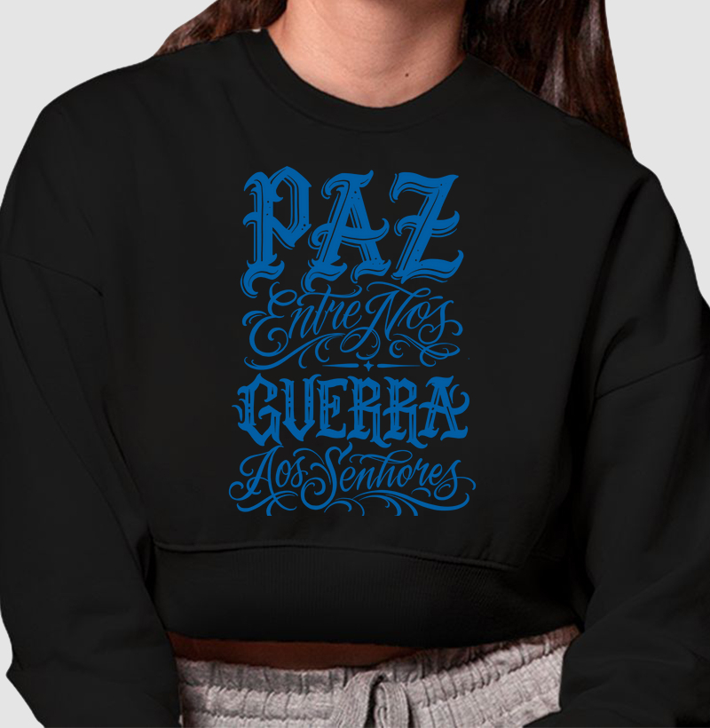 Cropped Moletom Paz Entre Nós Azul