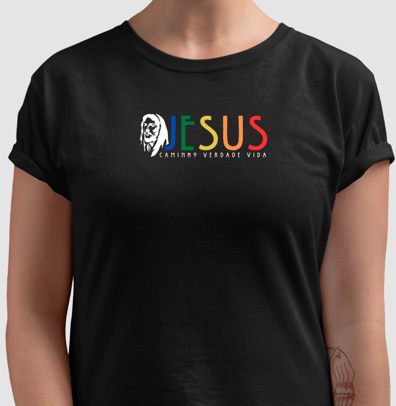 Camiseta Jesus Rosto Preta Feminina
