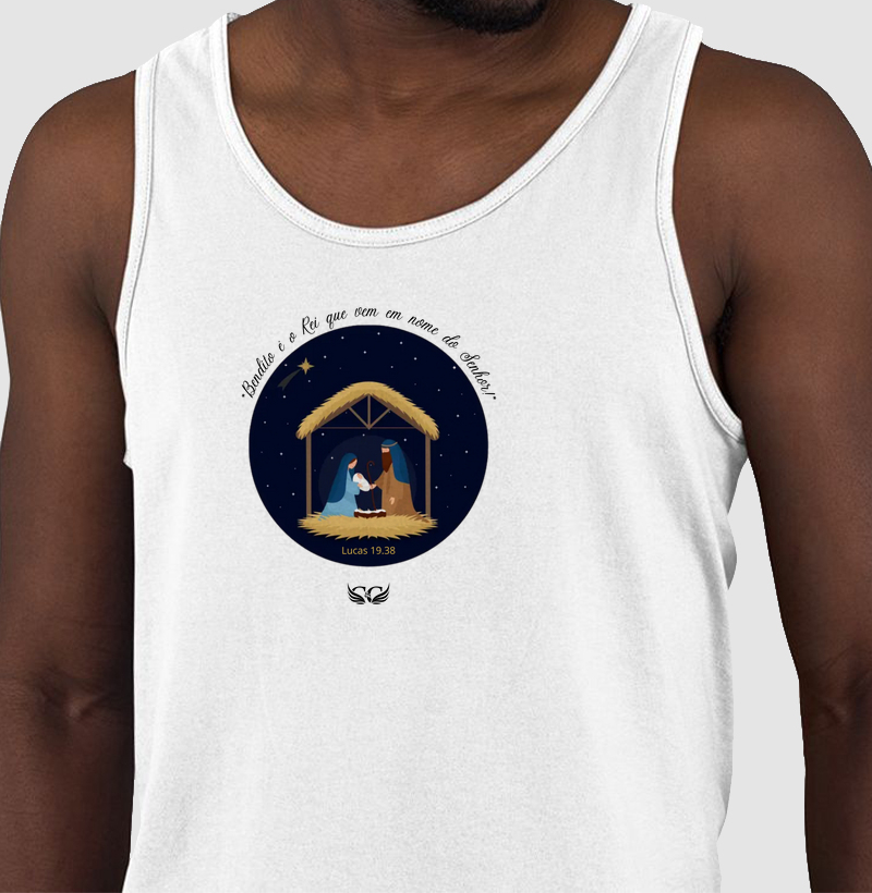 Camiseta Regata Natal Bendito o Rei que vem em nome do Senhor