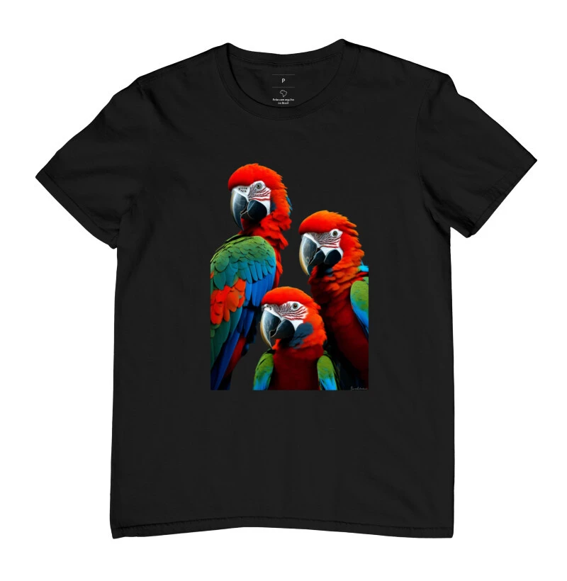 Camisa estampa de família arara vermelha