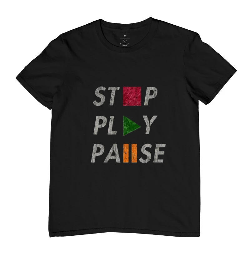 Camiseta masculina play stop pause
