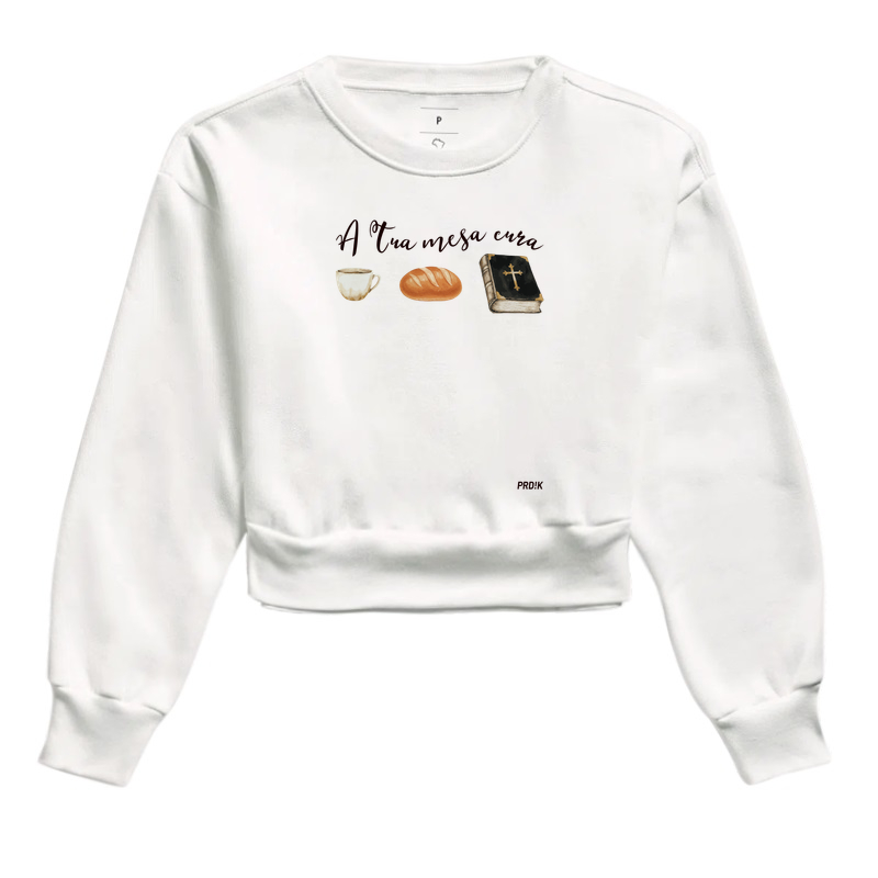 Moletom Cropped com Estampa - A Tua Mesa Cura