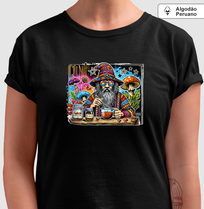 Camiseta Algodão Peruano BR00003 Quero Chá de Cogumelo