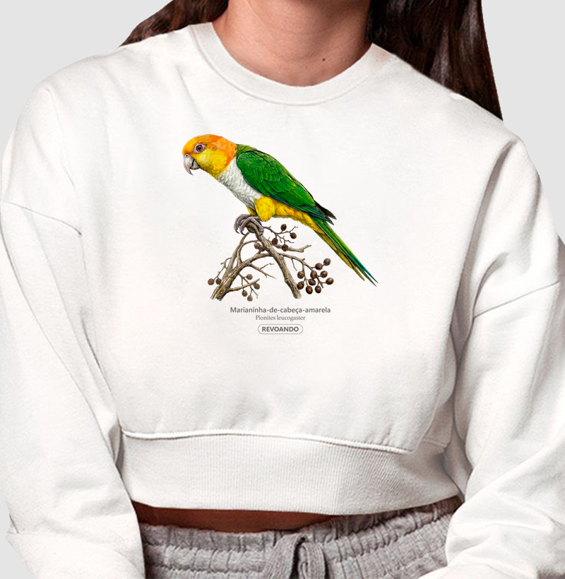 Traços Alados - Marianinha-cabeça-amarela - Moletom Cropped