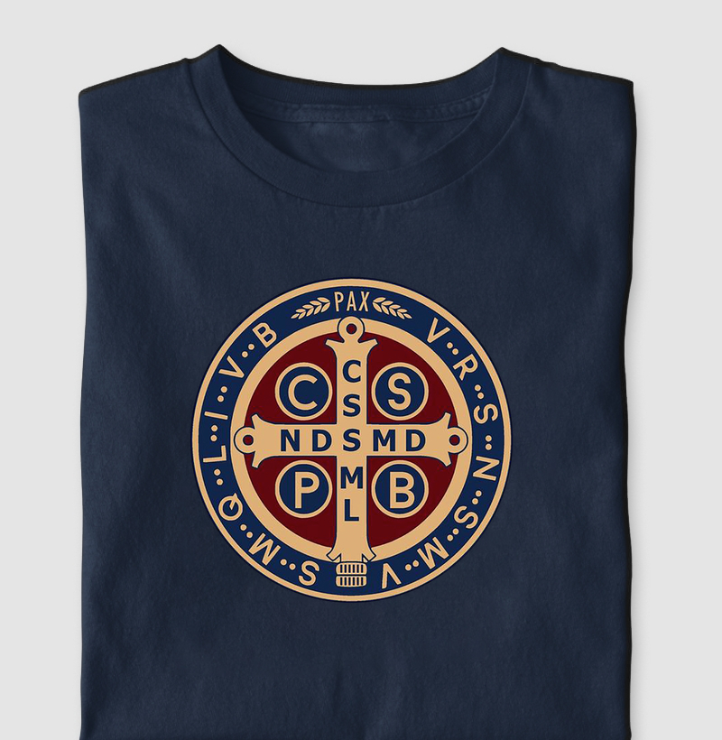 Medalha de São Bento Azul Vermelho e Ouro