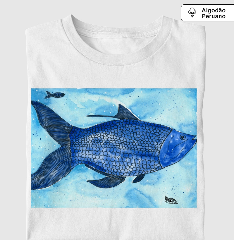 Camiseta Algodão Peruano Peixe Marinho Aquarela