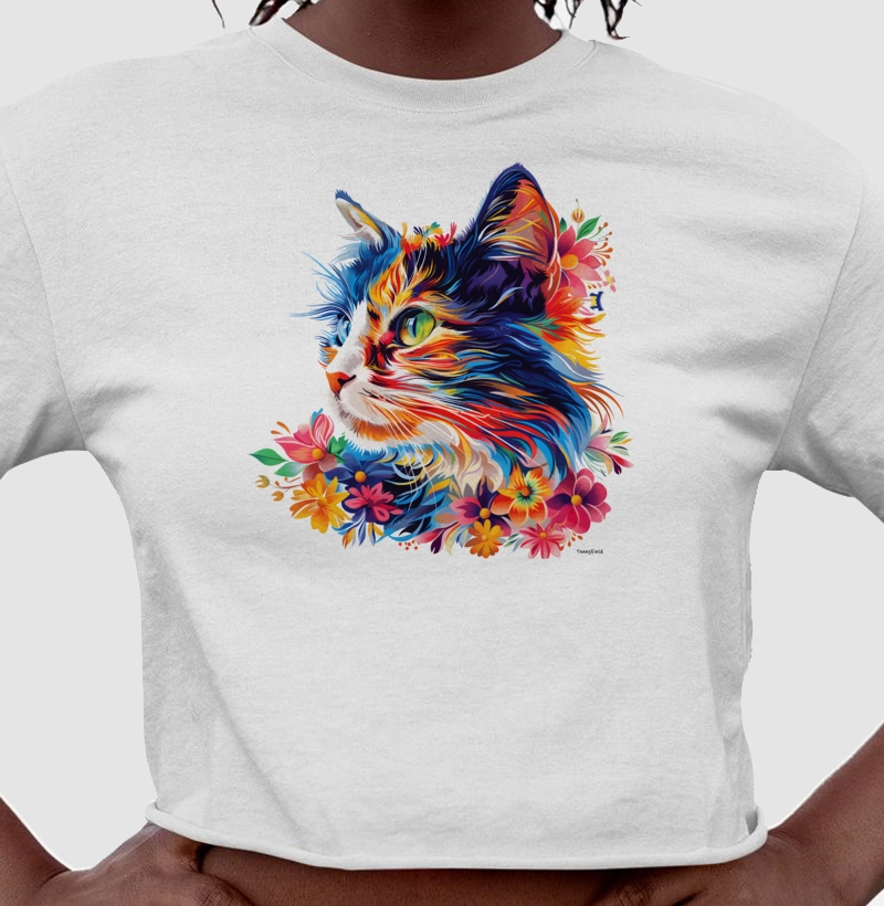 Camiseta Gato e Flores