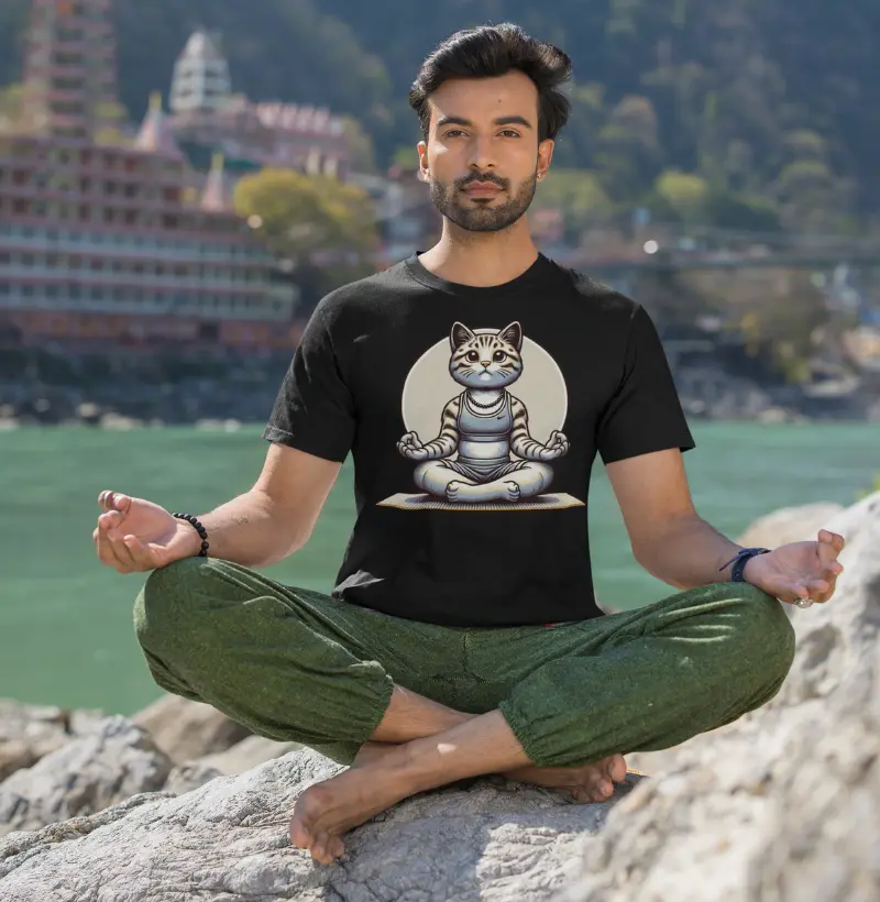 Gato Yogui | Camiseta de Malha Pet Atleta | Estampa de Yoga | Moda Esportiva Pet