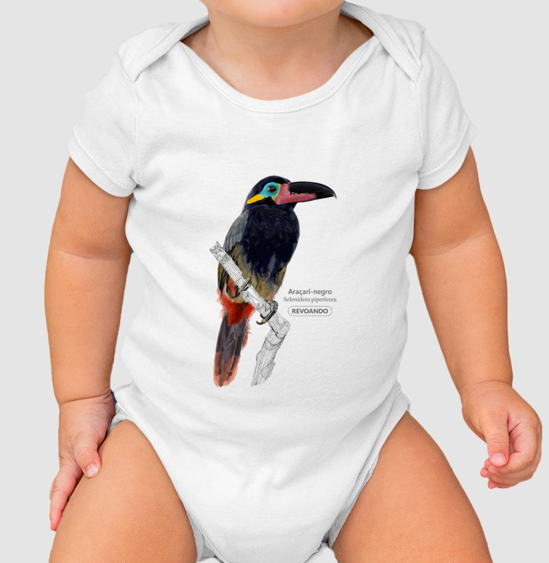 Aves do Brasil - Araçari-negro - Body Infantil