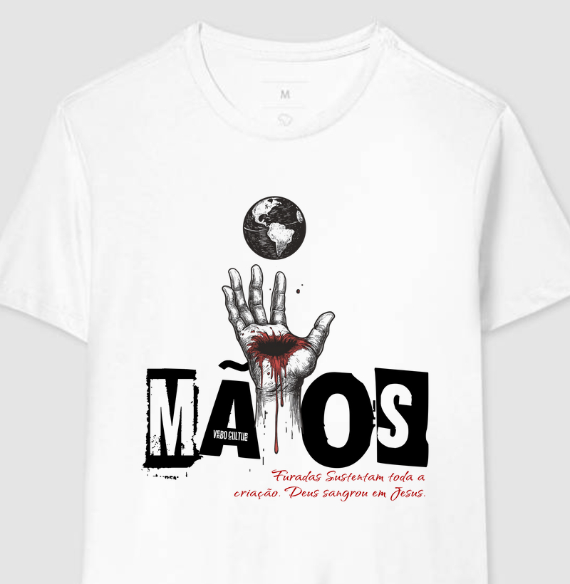 CAMISETA "MÃOS FURADAS SUSTENTAM O UNIVERSO"
